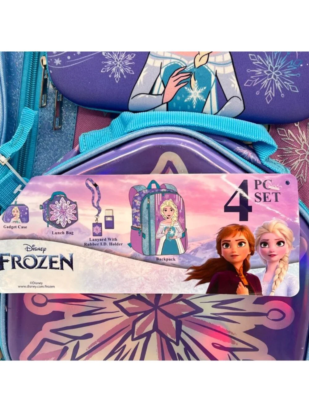 Disney Frozen 4-Piece Backpack Set with Gadget Case Lunch Bag & Lanyard 17” New